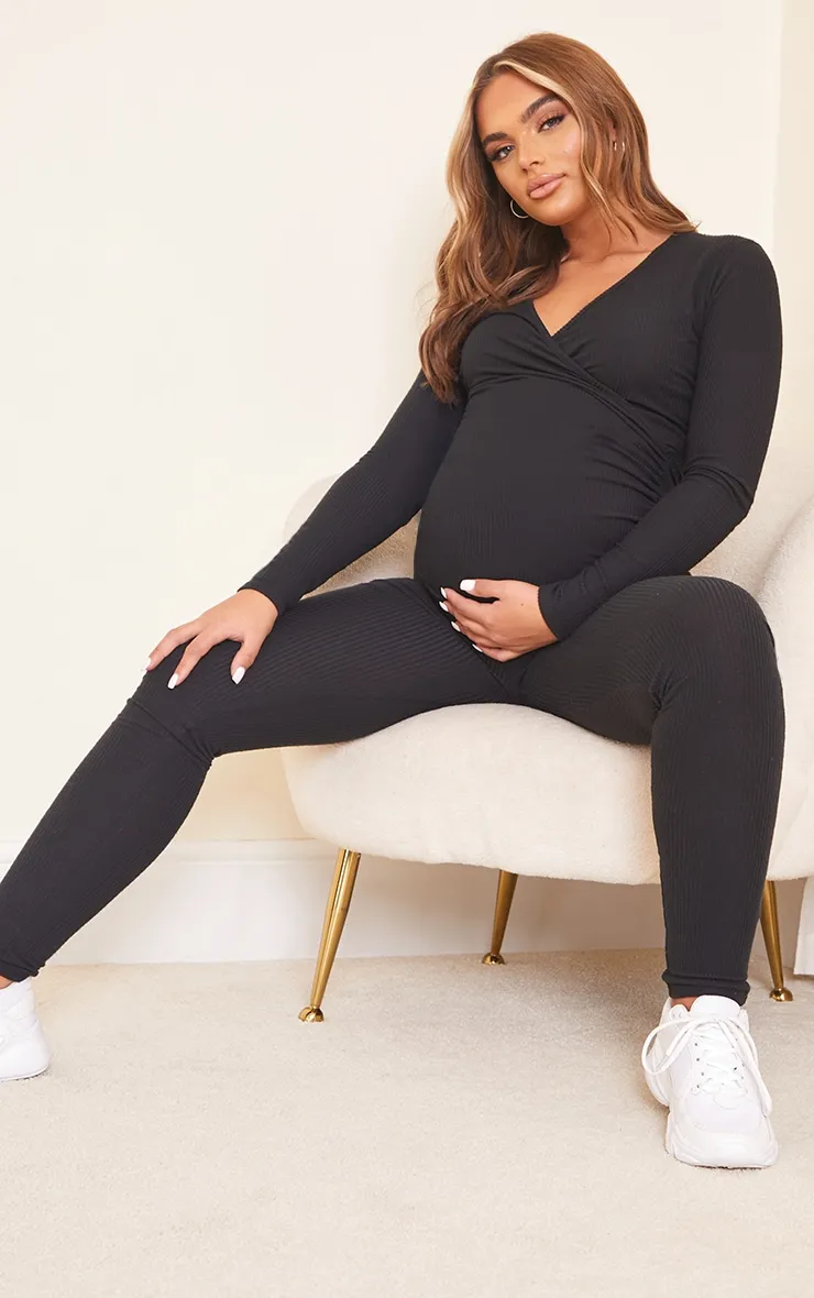 Black Brushed Rib Maternity Leggings